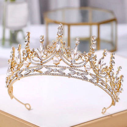 "Dayana" - Pearl and Crystal Bridal Tiara - Available in Silver and Gold