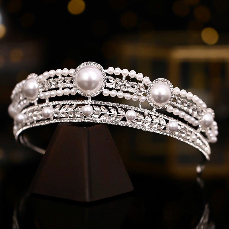 Dolores - Pearl and Crystal Bridal Tiara - Available in Yellow Gold and Silver