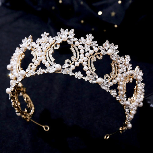 Everleigh - Pearl and Crystal Bridal Tiara - Available in Gold and Silver
