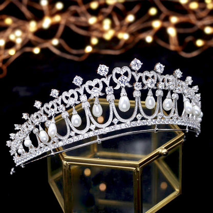 Diana - Silver Pearl and Cubic Zirconia Bridal Tiara