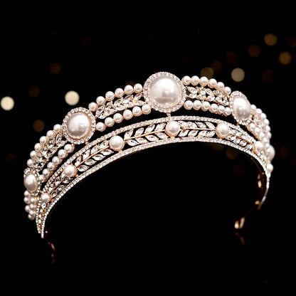 Dolores - Pearl and Crystal Bridal Tiara - Available in Yellow Gold and Silver