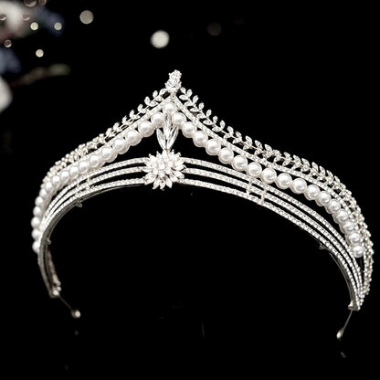 Reagan - Pearl and Crystal Bridal Tiara - Available in Gold and Silver