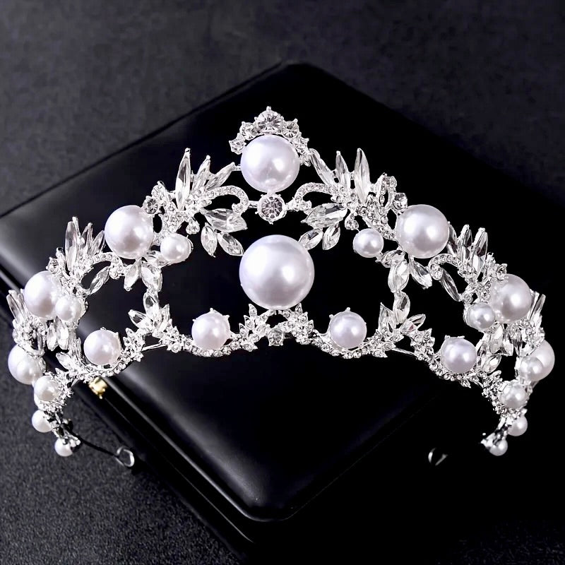 "Courtney" - Silver Pearl and Crystal Bridal Tiara