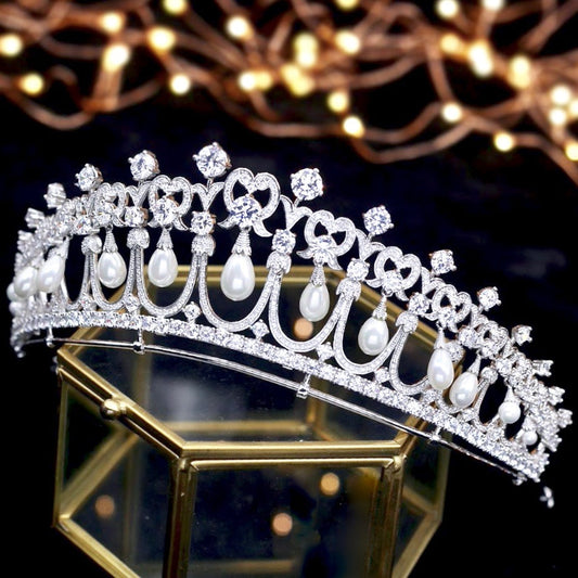 Diana - Silver Pearl and Cubic Zirconia Bridal Tiara