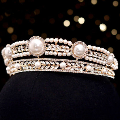 Dolores - Pearl and Crystal Bridal Tiara - Available in Yellow Gold and Silver