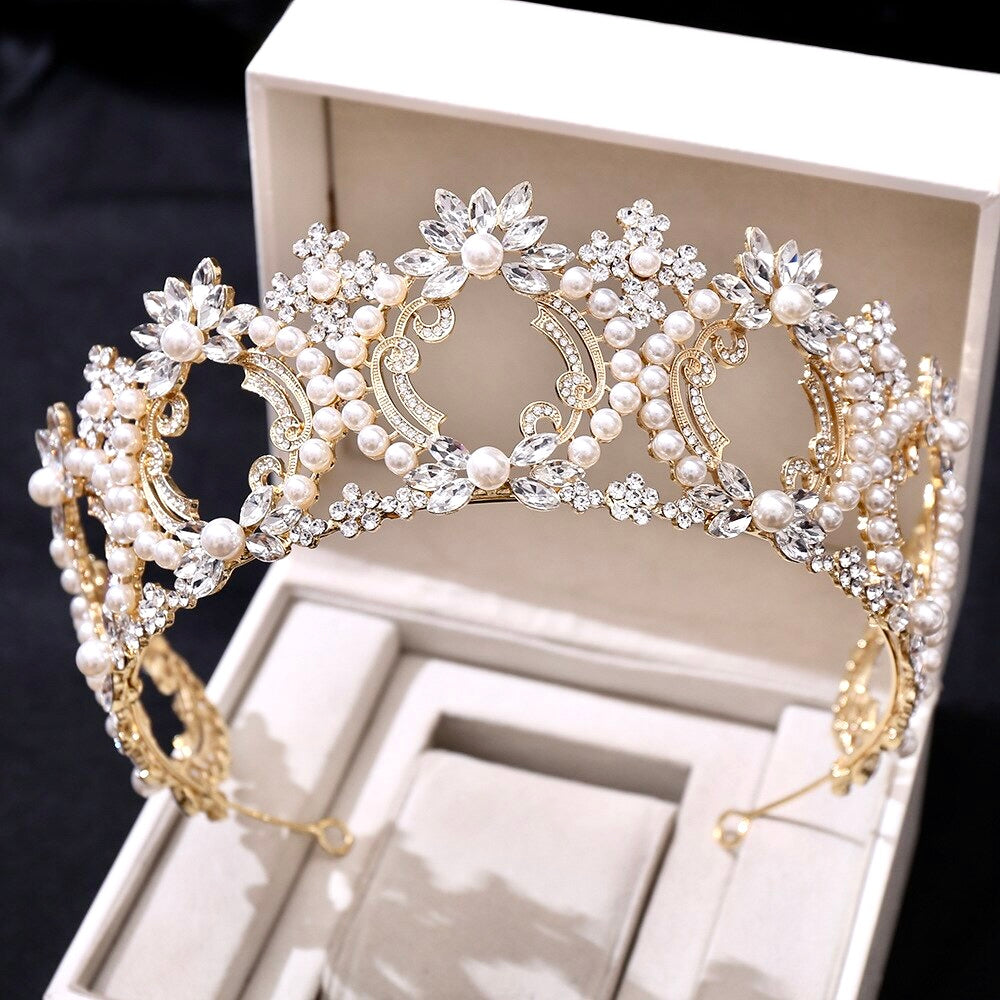 Everleigh - Pearl and Crystal Bridal Tiara - Available in Gold and Silver