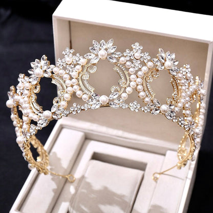 Everleigh - Pearl and Crystal Bridal Tiara - Available in Gold and Silver