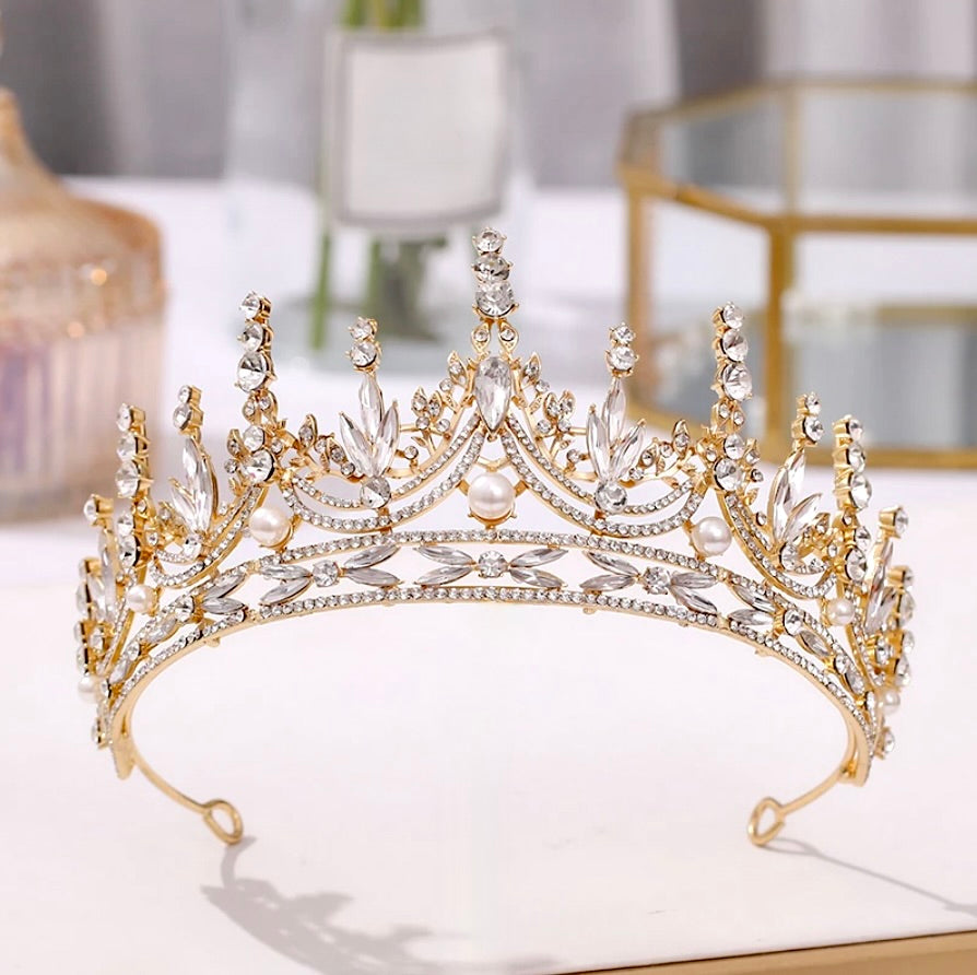 "Dayana" - Pearl and Crystal Bridal Tiara - Available in Silver and Gold