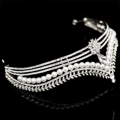 Reagan - Pearl and Crystal Bridal Tiara - Available in Gold and Silver