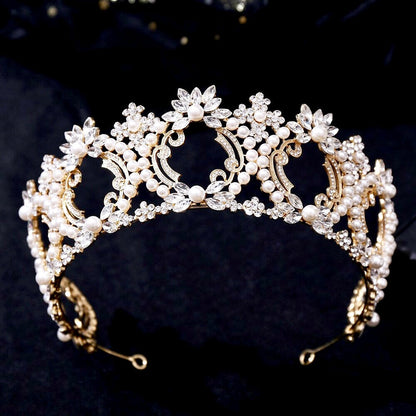 Everleigh - Pearl and Crystal Bridal Tiara - Available in Gold and Silver