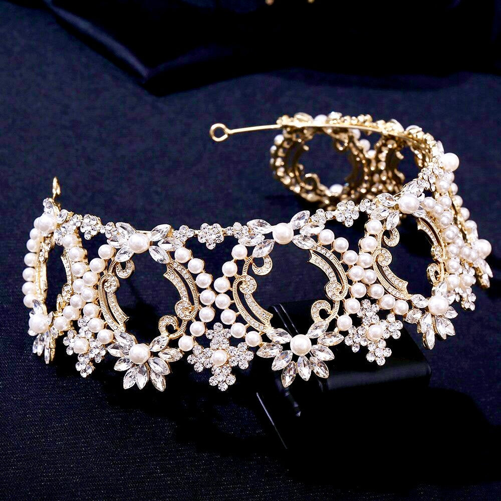 Everleigh - Pearl and Crystal Bridal Tiara - Available in Gold and Silver