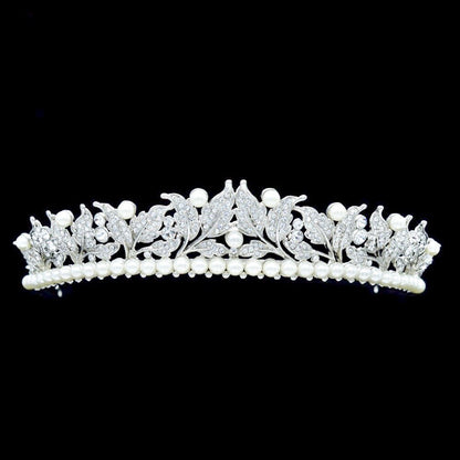 "Cumbria" - Pearl and Cubic Zirconia Bridal Tiara - Available in Silver and Yellow Gold