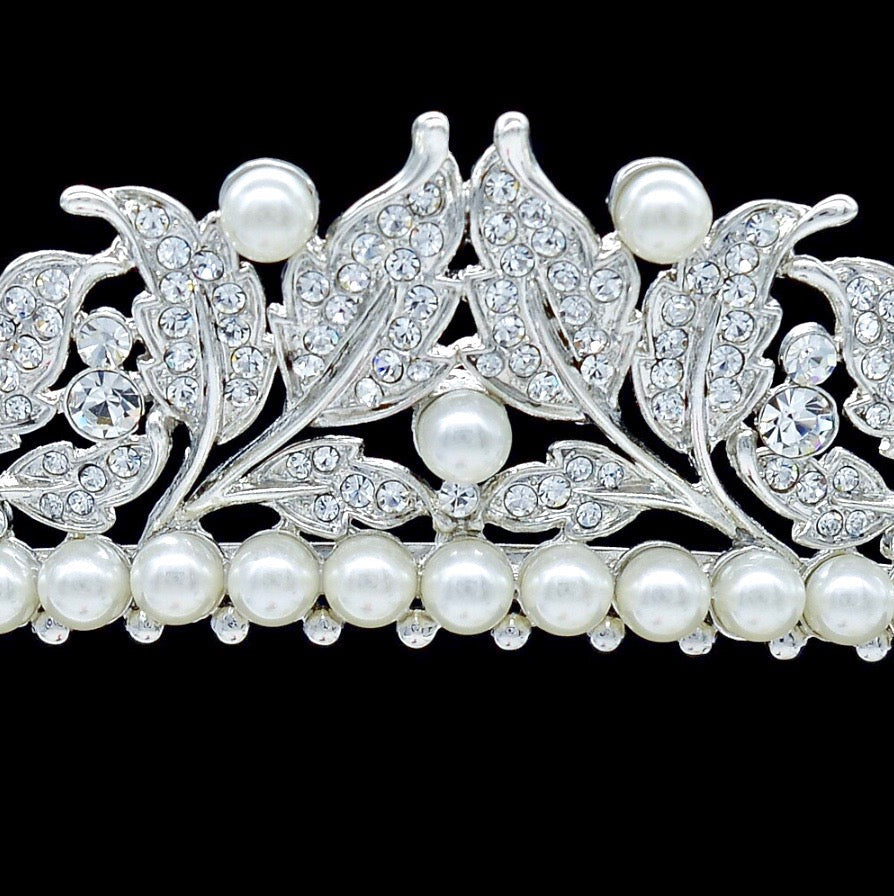 "Cumbria" - Pearl and Cubic Zirconia Bridal Tiara - Available in Silver and Yellow Gold