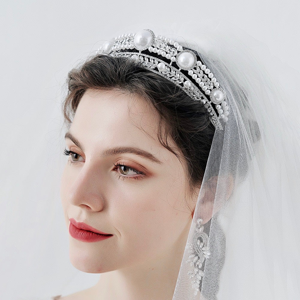 Dolores - Pearl and Crystal Bridal Tiara - Available in Yellow Gold and Silver