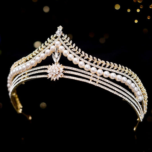 Reagan - Pearl and Crystal Bridal Tiara - Available in Gold and Silver