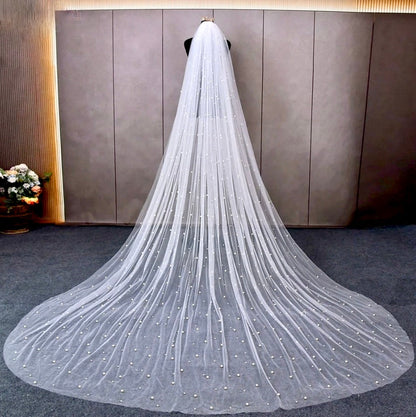 Auburn - Pearl Wedding Veil - Cathedral Length