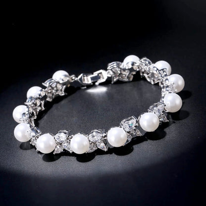 Delaney - Pearl and Cubic Zirconia Bridal Bracelet