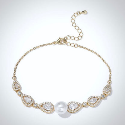 Roslyn - Pearl and Cubic Zirconia Bridal Bracelet - Available in Rose Gold, Silver and Yellow Gold