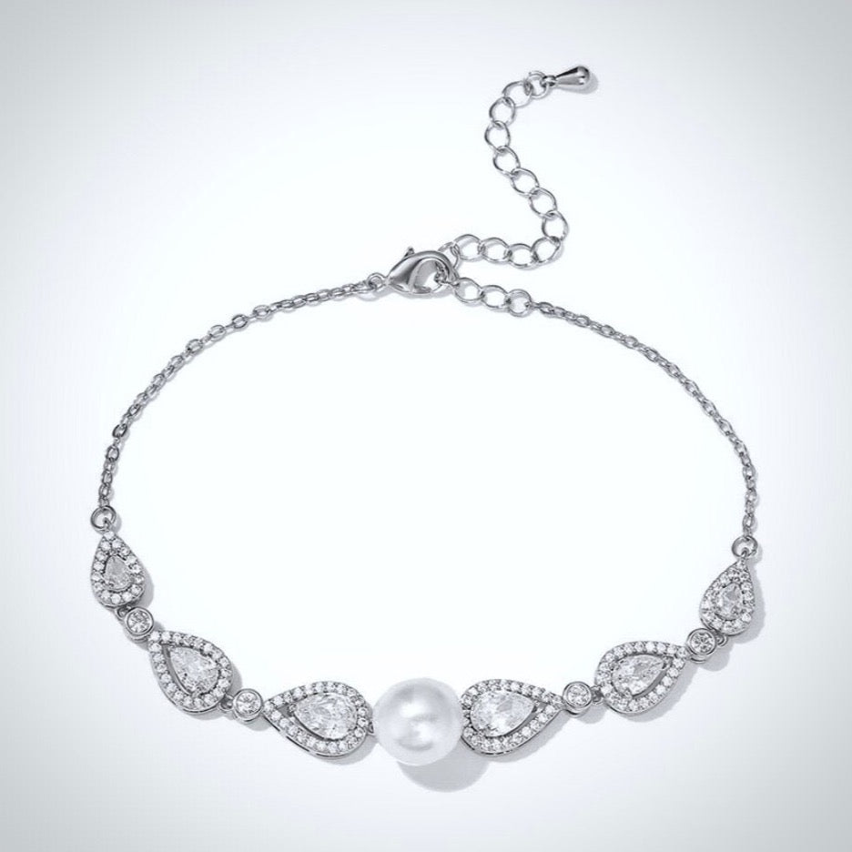 Roslyn - Pearl and Cubic Zirconia Bridal Bracelet - Available in Rose Gold, Silver and Yellow Gold