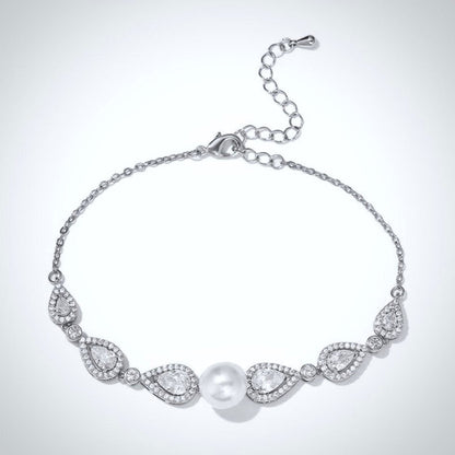 Roslyn - Pearl and Cubic Zirconia Bridal Bracelet - Available in Rose Gold, Silver and Yellow Gold