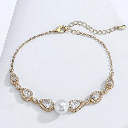 Roslyn - Pearl and Cubic Zirconia Bridal Bracelet - Available in Rose Gold, Silver and Yellow Gold