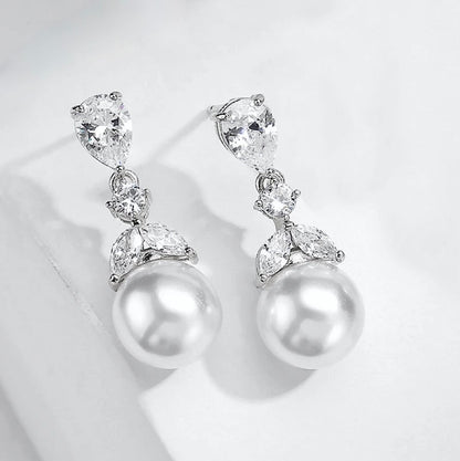 Chantria - Pearl and Cubic Zirconia Bridal Jewelry Set - Available in Rose Gold and Silver
