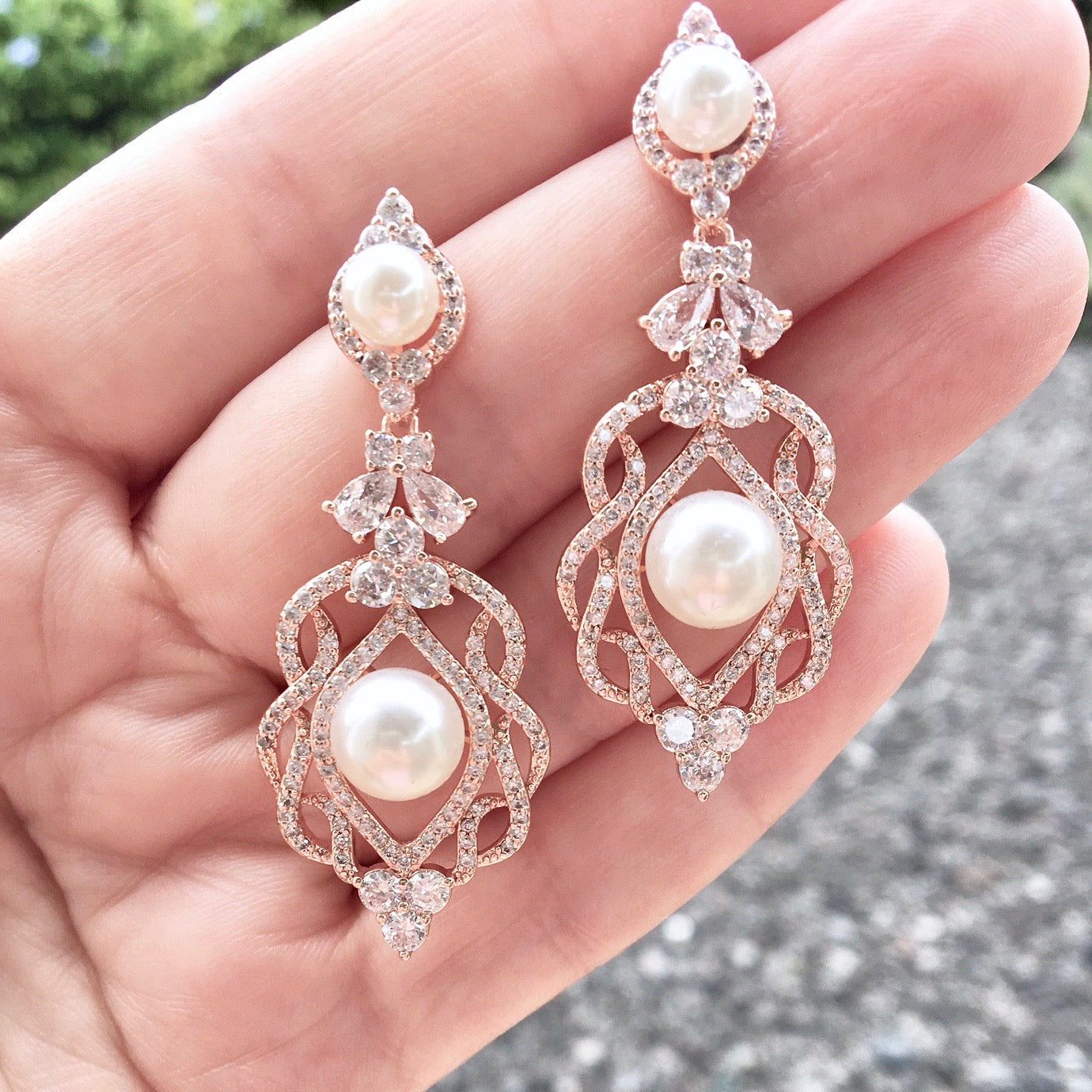 Versailles - Pearl and Cubic Zirconia Bridal Earrings - Available in Rose Gold and Silver