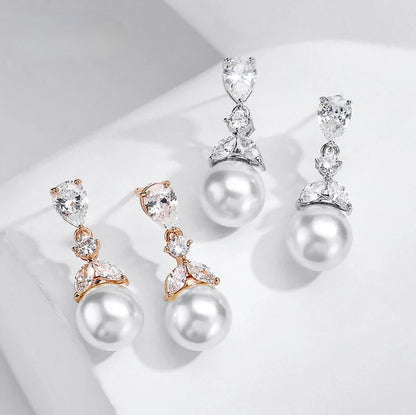 Chantria - Pearl and Cubic Zirconia Bridal Jewelry Set - Available in Rose Gold and Silver