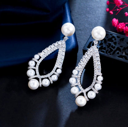 Kayana - Pearl and Cubic Zirconia Bridal Earrings