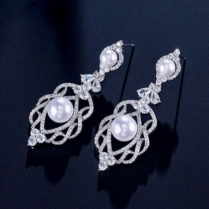 Versailles - Pearl and Cubic Zirconia Bridal Earrings - Available in Rose Gold and Silver