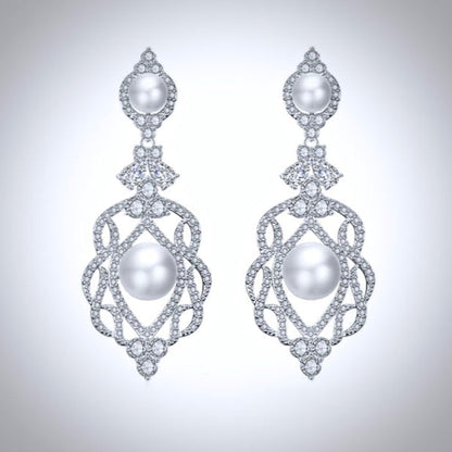 Versailles - Pearl and Cubic Zirconia Bridal Earrings - Available in Rose Gold and Silver