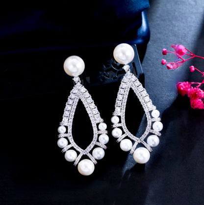 Kayana - Pearl and Cubic Zirconia Bridal Earrings