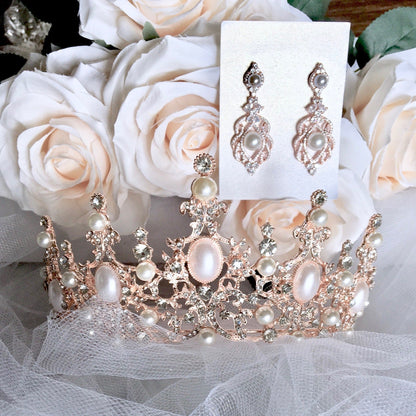 Versailles - Pearl and Cubic Zirconia Bridal Earrings - Available in Rose Gold and Silver