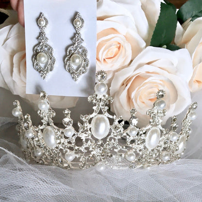 Versailles - Pearl and Cubic Zirconia Bridal Earrings - Available in Rose Gold and Silver