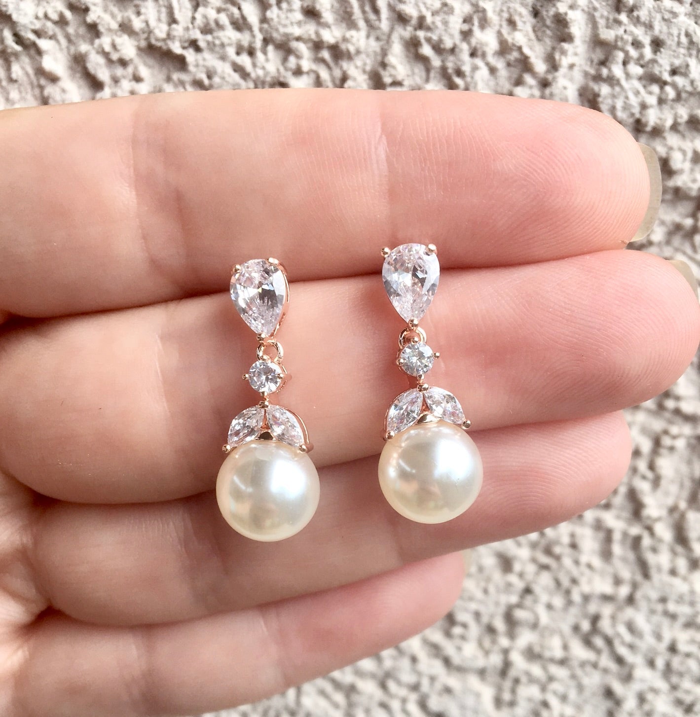 Chantria - Pearl and Cubic Zirconia Bridal Jewelry Set - Available in Rose Gold and Silver