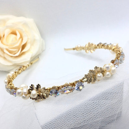 "Evelisse" - Gold Freshwater Pearl Bridal Headband