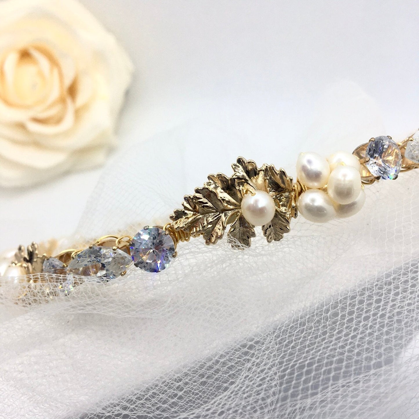"Evelisse" - Gold Freshwater Pearl Bridal Headband