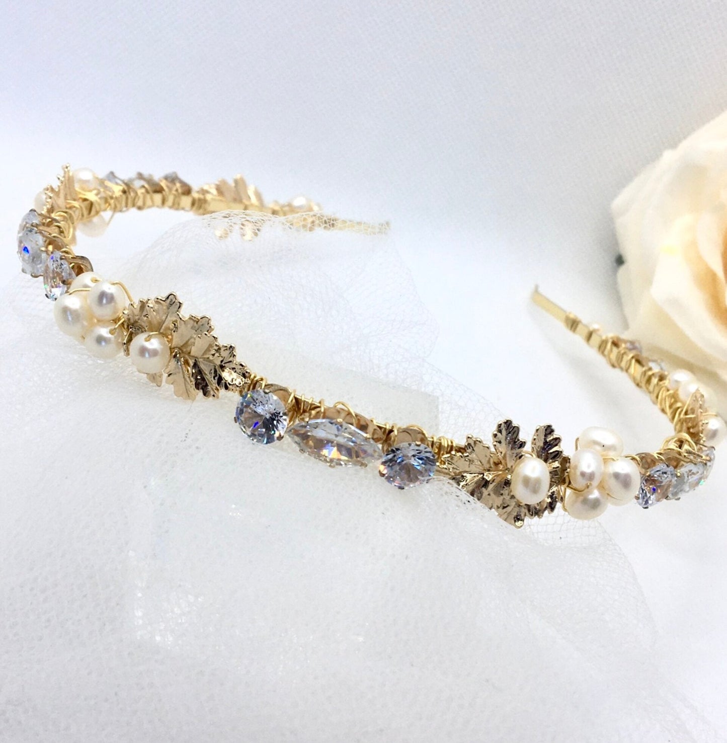 "Evelisse" - Gold Freshwater Pearl Bridal Headband