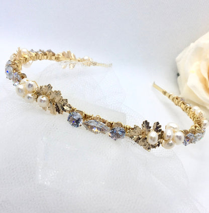 "Evelisse" - Gold Freshwater Pearl Bridal Headband