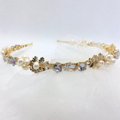 "Evelisse" - Gold Freshwater Pearl Bridal Headband