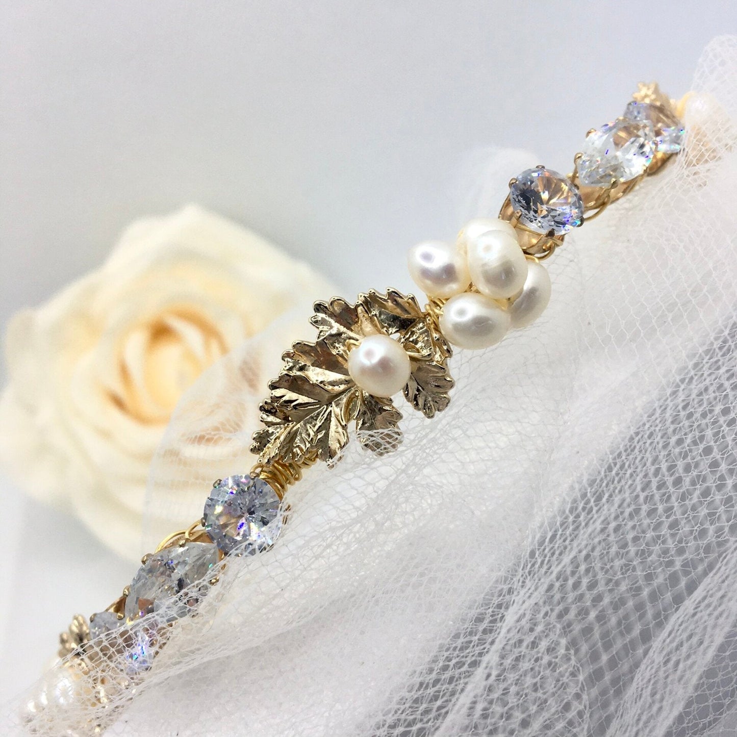 "Evelisse" - Gold Freshwater Pearl Bridal Headband