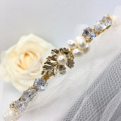"Evelisse" - Gold Freshwater Pearl Bridal Headband