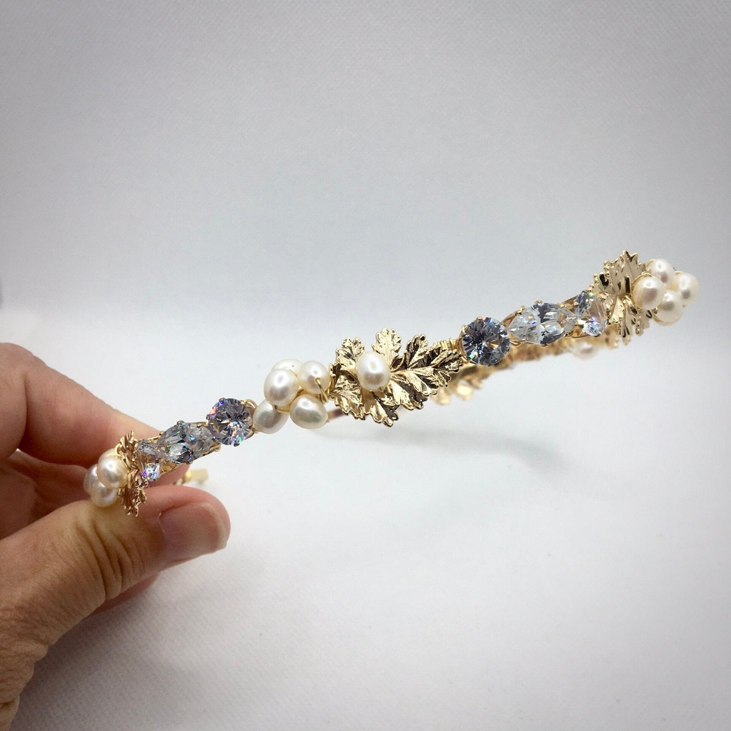 "Evelisse" - Gold Freshwater Pearl Bridal Headband