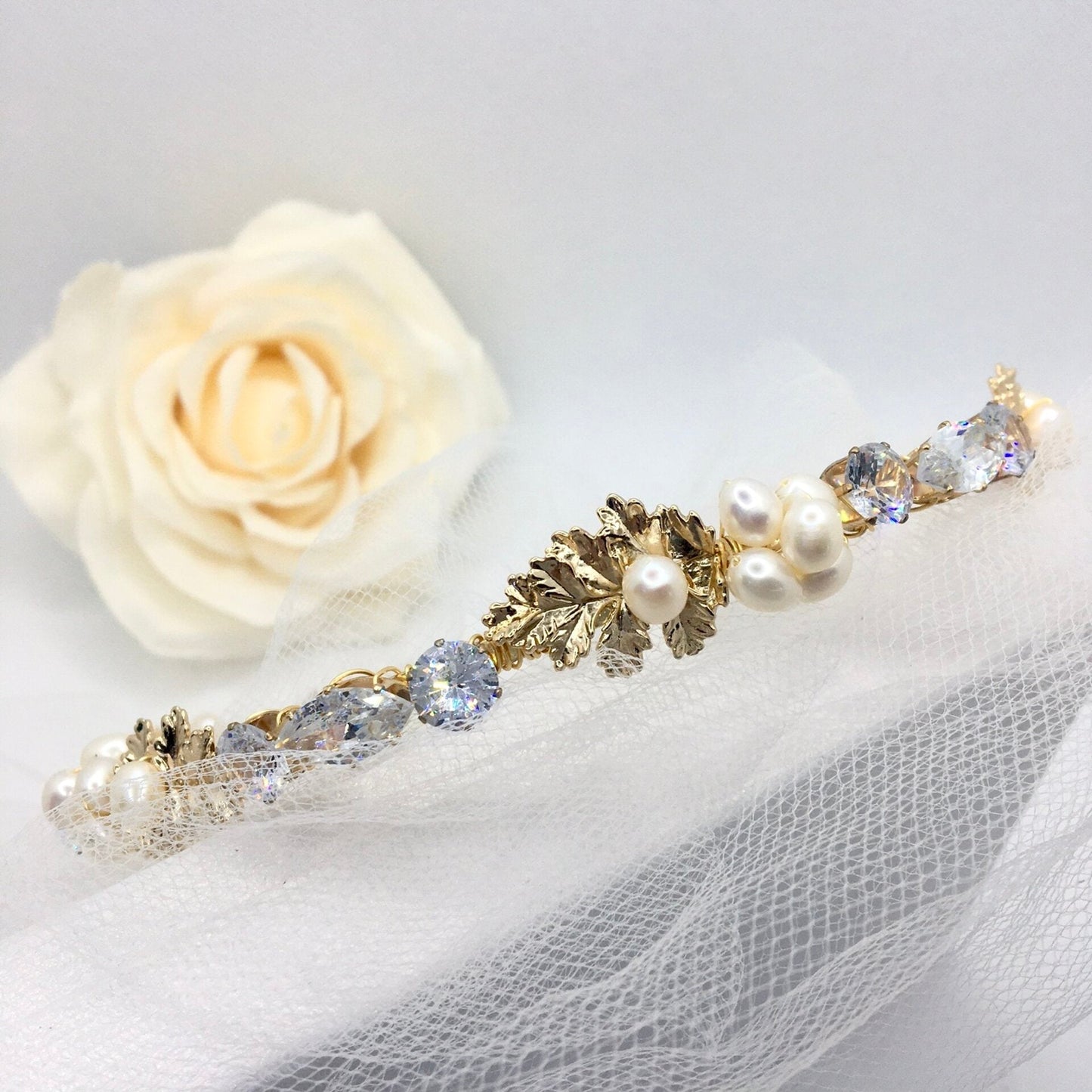 "Evelisse" - Gold Freshwater Pearl Bridal Headband