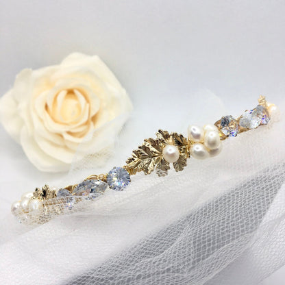 "Evelisse" - Gold Freshwater Pearl Bridal Headband