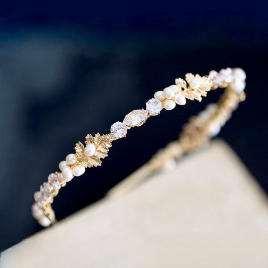 "Evelisse" - Gold Freshwater Pearl Bridal Headband