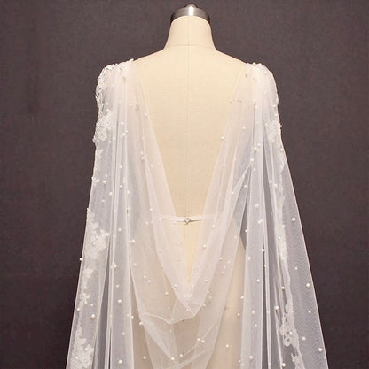 Fiona - Wedding Pearl Cape Veil - Cathedral Length
