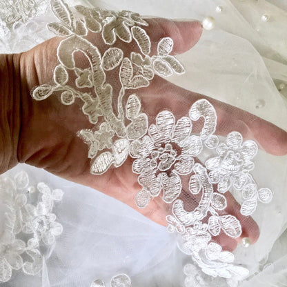 Fiona - Wedding Pearl Cape Veil - Cathedral Length