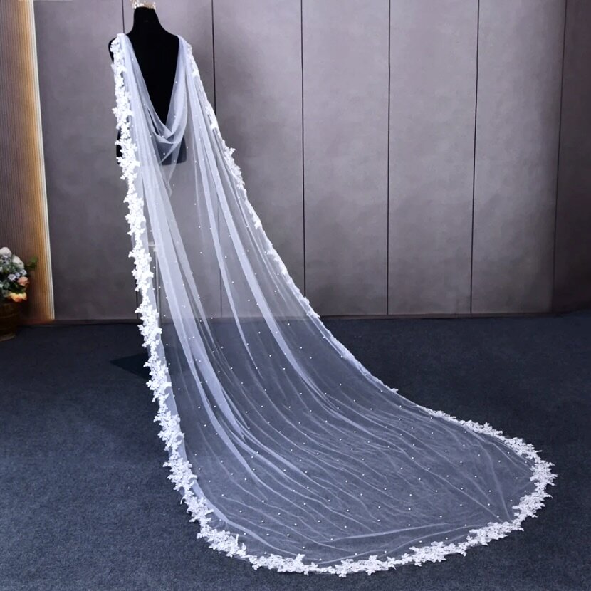 Fiona - Wedding Pearl Cape Veil - Cathedral Length
