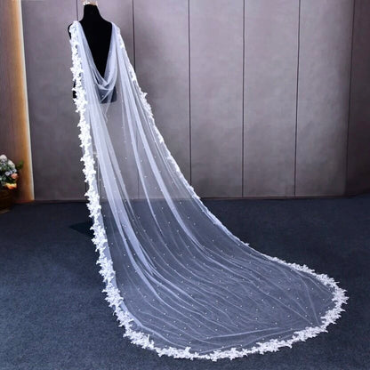 Fiona - Wedding Pearl Cape Veil - Cathedral Length